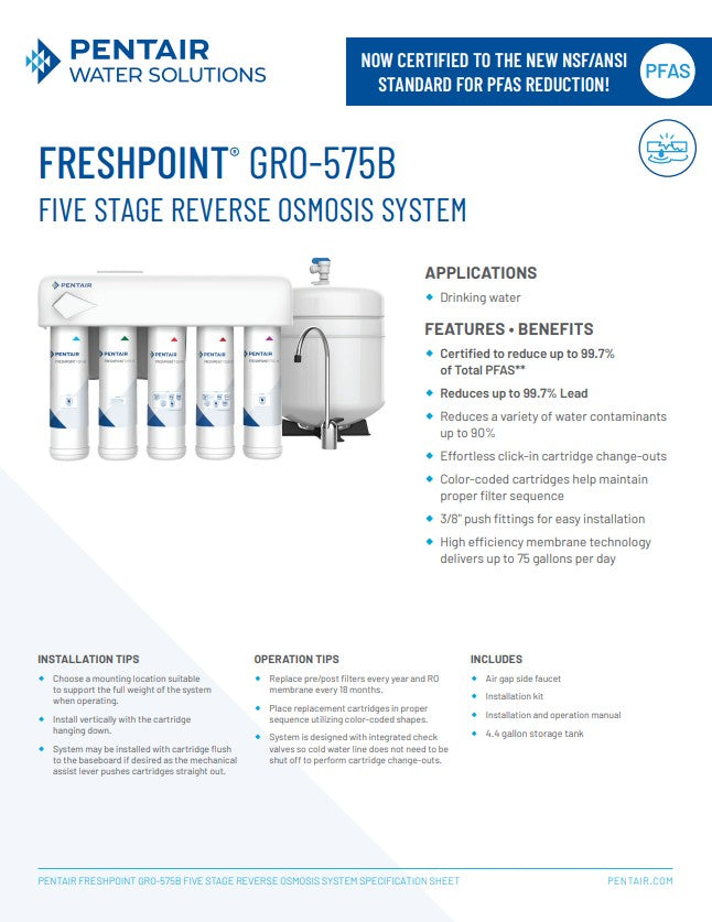 161112 | Pentair Reverse Osmosis System | Freshpoint GRO-575B