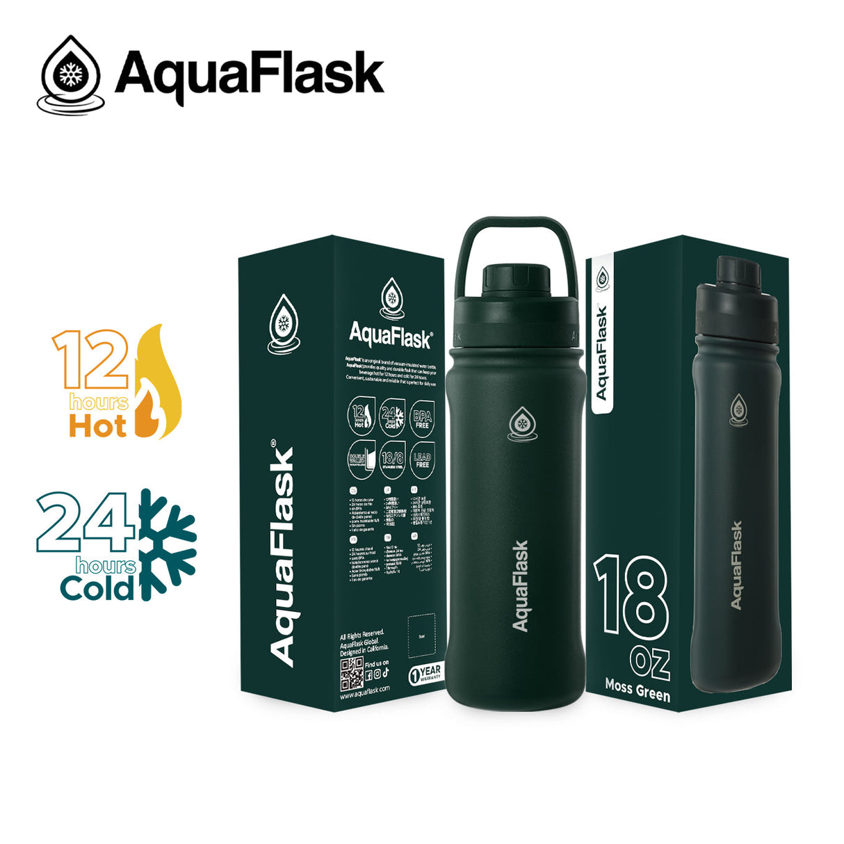 AquaFlask Original Vacuum Insulated Water Bottles 530ml (18oz)