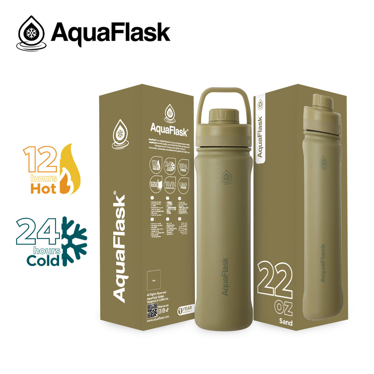 AquaFlask Sports Bottle 650ml (22oz) – Vacuum Insulated, Leak-Proof, BPA-Free