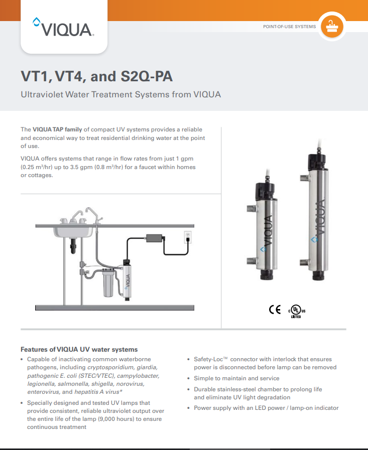 VT1 | Viqua Sterilight 1 GPM Tap Ultraviolet (UV) Disinfection System