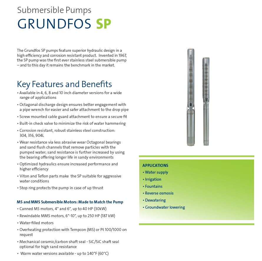 91545125 | Grundfos 10GPM 10S07-12 Submersible 4" Water Pump | 3/4HP 230V 3W