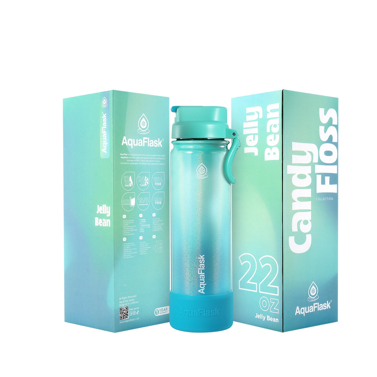 AquaFlask Candy Floss 22oz Insulated Stainless Steel Water Bottle – Hot & Cold, Leak Proof, Reusable Tumbler