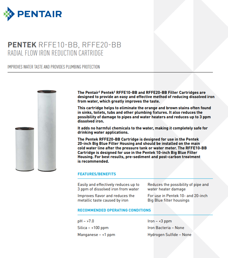 155263-44 | Pentek RFFE20-BB Iron Reducing Filter 2-Pack