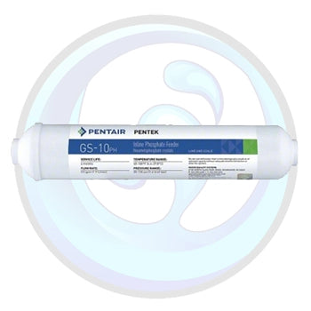 Pentair Pentek GS-10 PA water pressure fade replacement filter cartridge, shown horizontally against a white circular background with a light blue graphic.