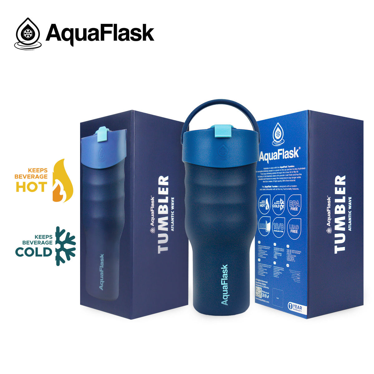 Aqua Flask Tumbler – Vacuum Insulated Stainless Steel Travel Cup 887ml (30 oz)