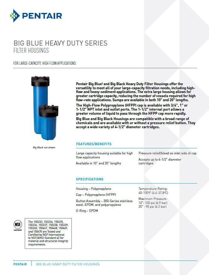 154069 | Pentek Big Blue 10" & 20" Filter Housing Cap | 3/4" FPT x FPT