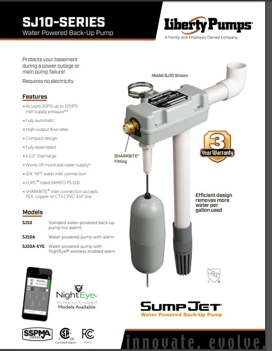 SJ10 | Liberty SumpJet® | Water Powered | Back-Up Pump